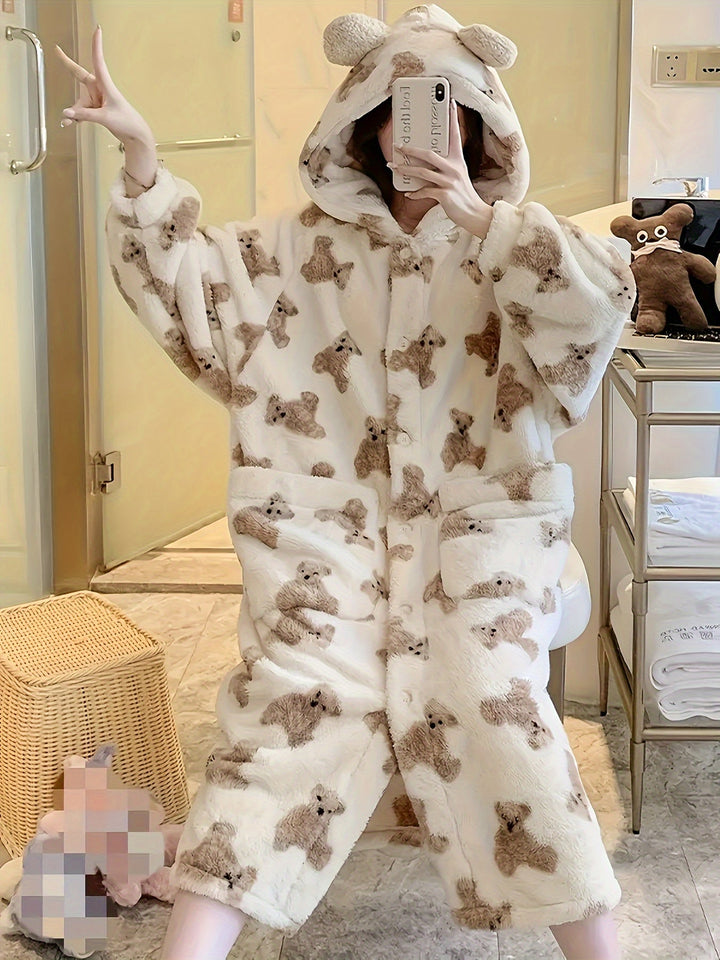 Women's Cozy Bear Hooded Pajama Robe