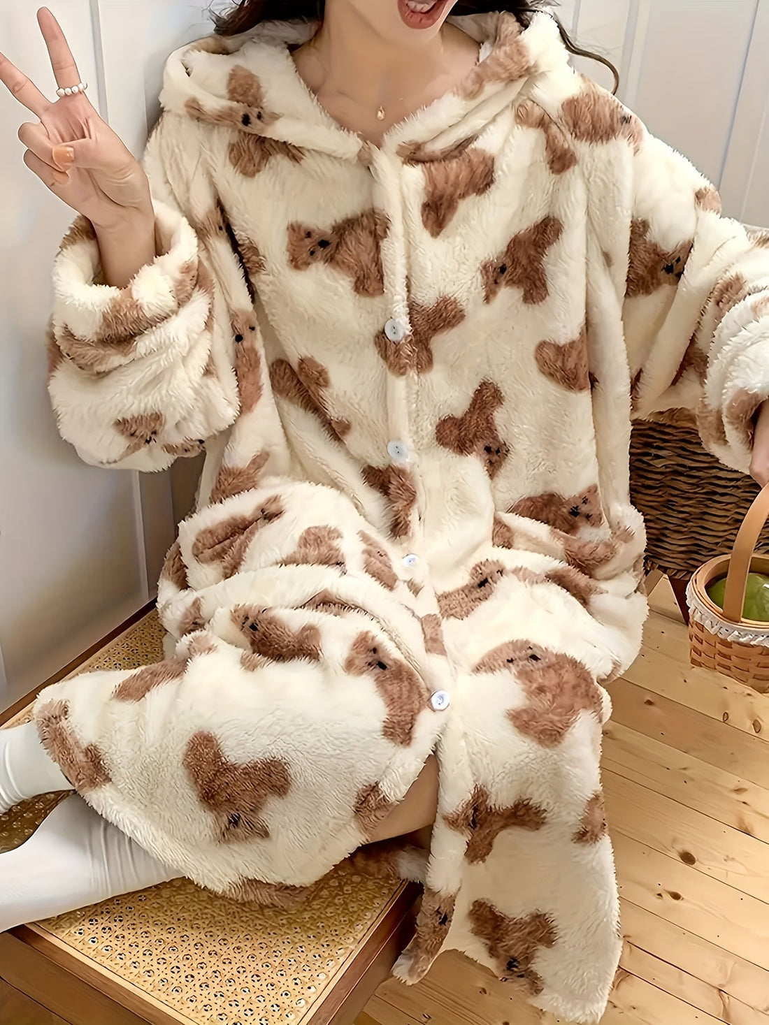 Women's Cozy Bear Hooded Pajama Robe