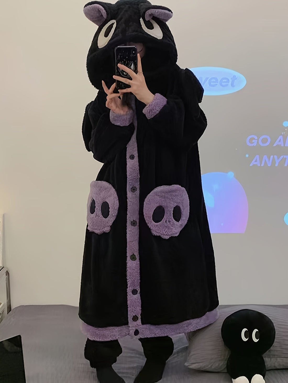 Cute Cartoon Fleece Hooded Night Robe for Women