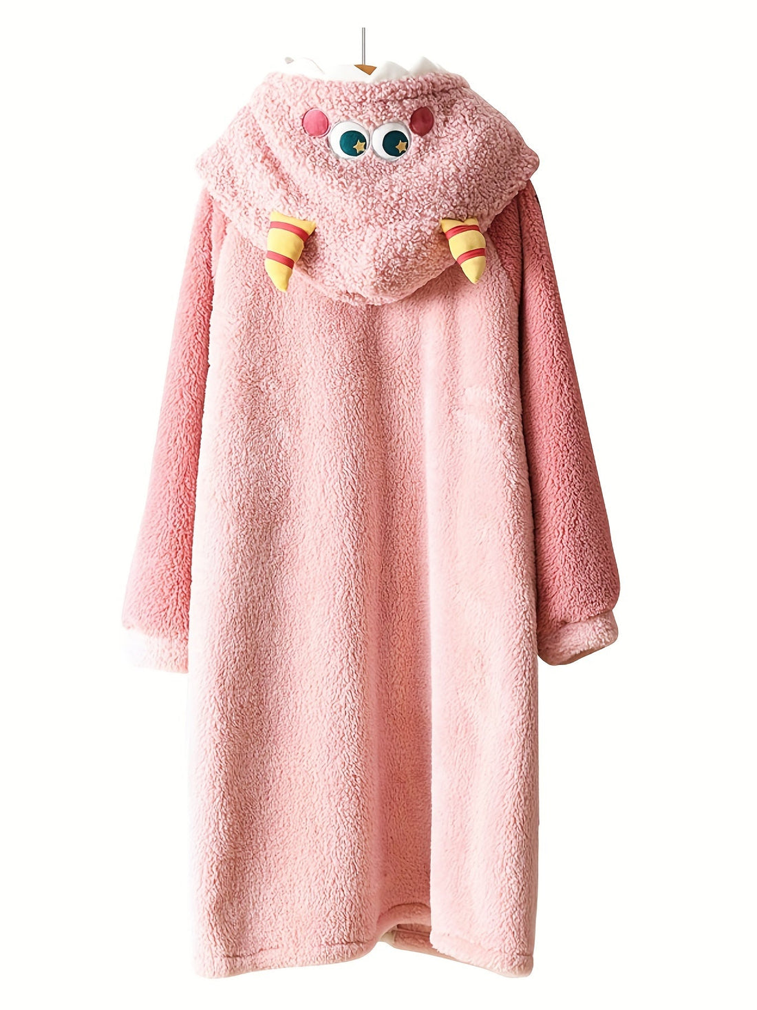 Fuzzy Cartoon Hooded Night Robe with Pockets